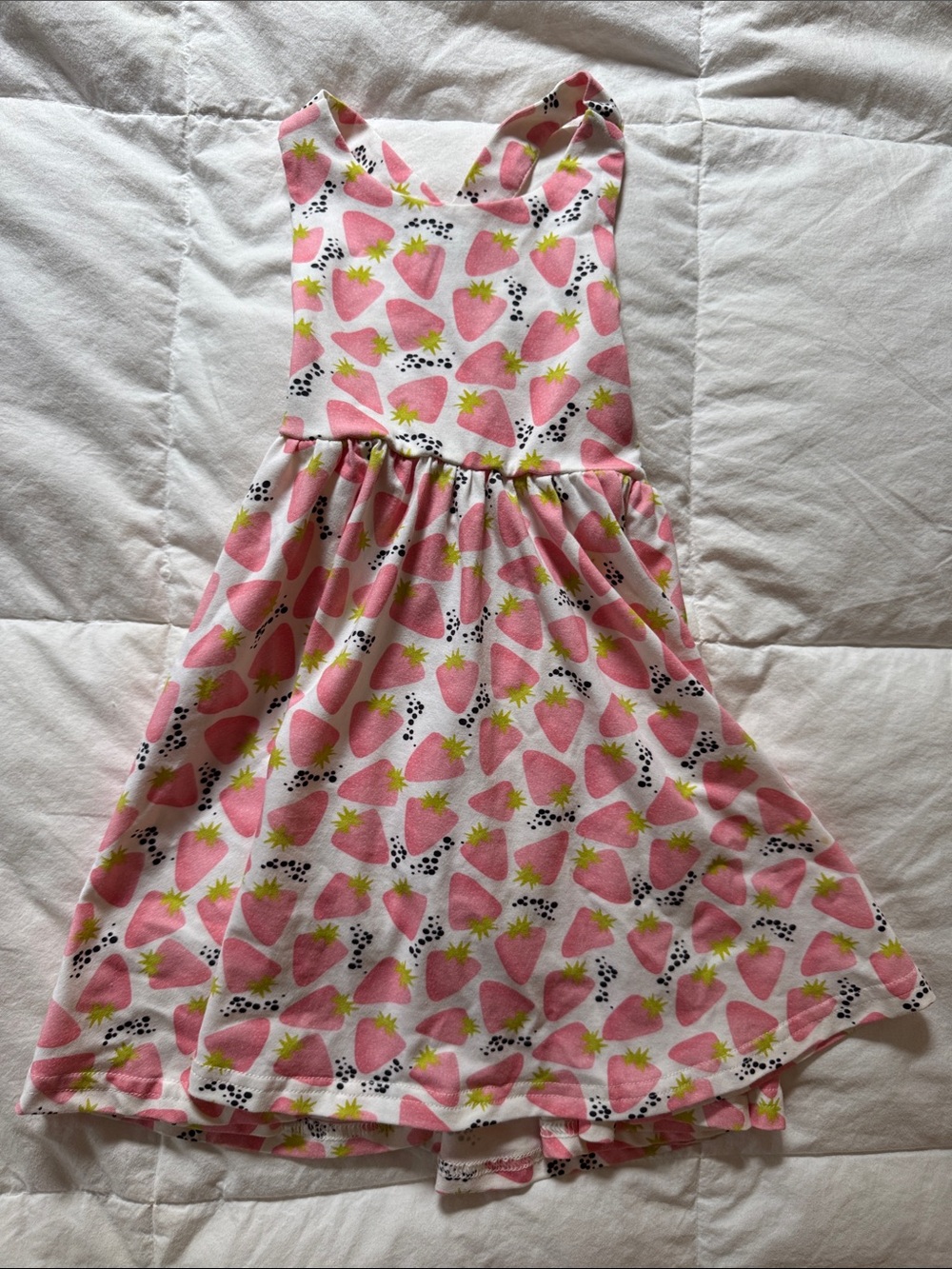 Kids Sleeveless Pink Strawberry Print Dress